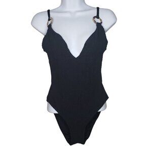 NWOT Topshop Sz 8 Deep-V Plunge One Piece Shirred Open Back Swimsuit (1098)